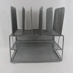 Silver-Tone Metal Mesh 3-Tier Desk Organizer School Office