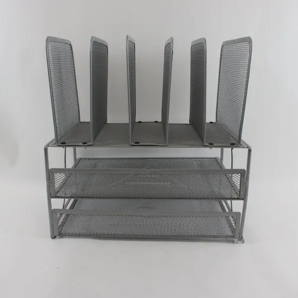Silver-Tone Metal Mesh 3-Tier Desk Organizer School Office