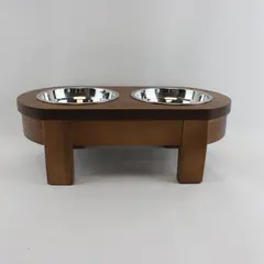Brown Wooden Elevated Dog Food & Water Bowl Stand Raised Feeder