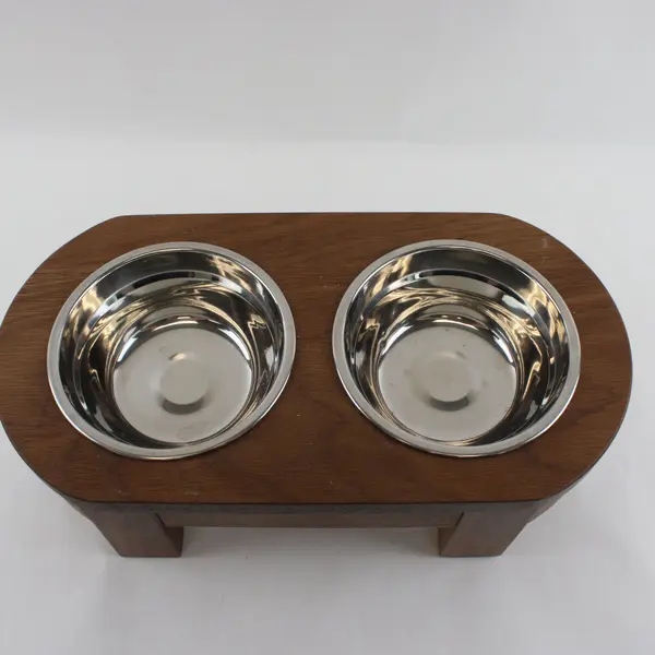 Brown Wooden Elevated Dog Food & Water Bowl Stand Raised Feeder