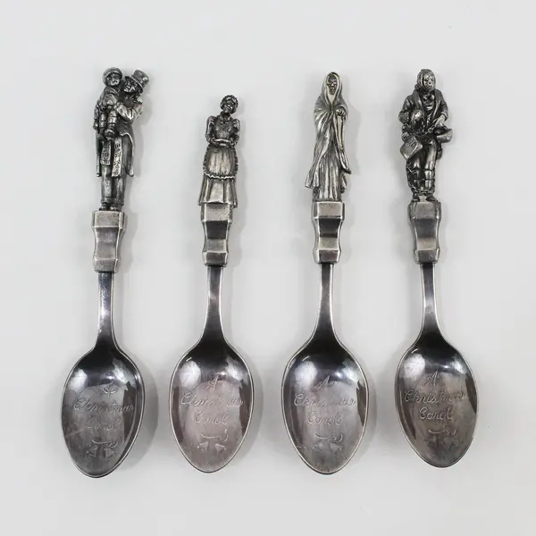 4  Reed and Barton A Christmas Carol Silver Plate Spoons 2 Ghosts Cratchits