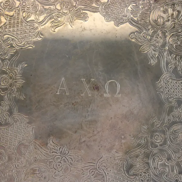 Vintage Silverplate Round Etched Floral Serving Tray A X Ω Monogram