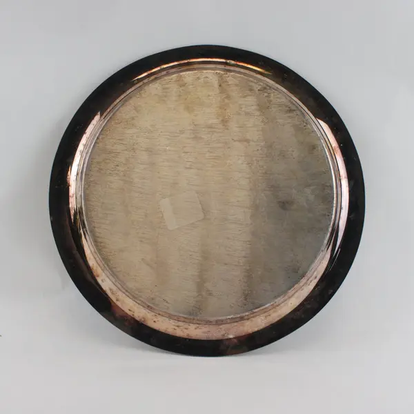 Vintage Silverplate Round Etched Floral Serving Tray A X Ω Monogram