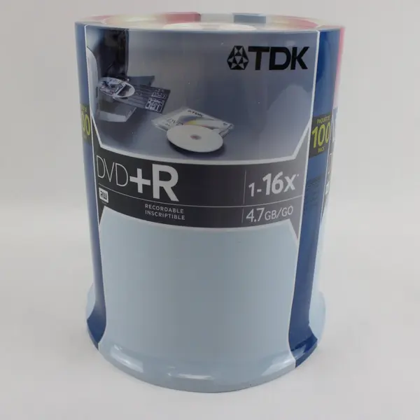 TDK DVD+R Blank Media Discs 100 Pack 4.7GB 16x Printable White Spindle