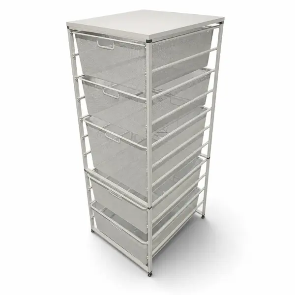 Elfa 5-Drawer Mesh Storage Cart White Metal Frame 47in - Local Pickup Only
