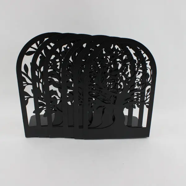 Set of 6 Large Black Metal Tree Silhouette Decorative Bookends, New 