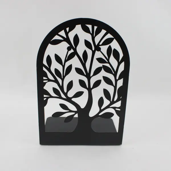 Set of 6 Large Black Metal Tree Silhouette Decorative Bookends, New 