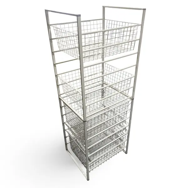 Norscan Wire Basket Storage Rack 4 Baskets 57in Tall 22x22 Chrome - Local Pickup