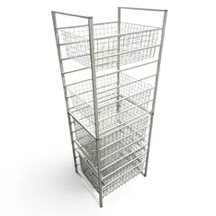 Norscan Wire Basket Storage Rack 4 Baskets 57in Tall 22x22 Chrome - Local Pickup