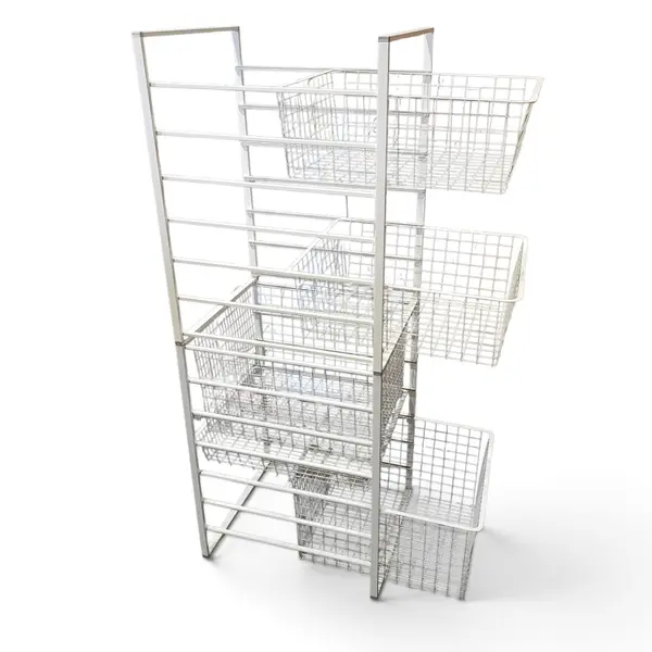 Norscan Wire Basket Storage Rack 4 Baskets 57in Tall 22x22 Chrome - Local Pickup