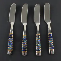 Lot of 4 Embellished Butter Knives With Beads & Gold Wire 5.5" Long
