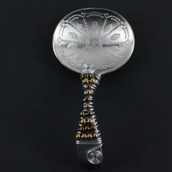 Unique SS Ornate Embellished Miniature Ladle Decorative Beads & Silver Wire 4"