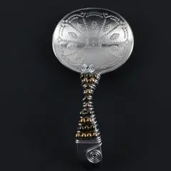 Unique SS Ornate Embellished Miniature Ladle Decorative Beads & Silver Wire 4"