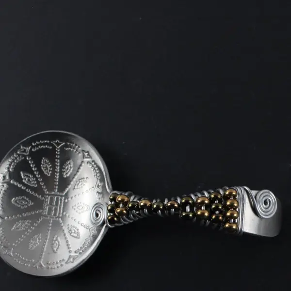 Unique SS Ornate Embellished Miniature Ladle Decorative Beads & Silver Wire 4"
