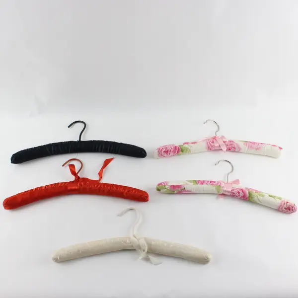Lot of 5 Padded Fabric Covered Clothes Hangers, Assorted Colors 