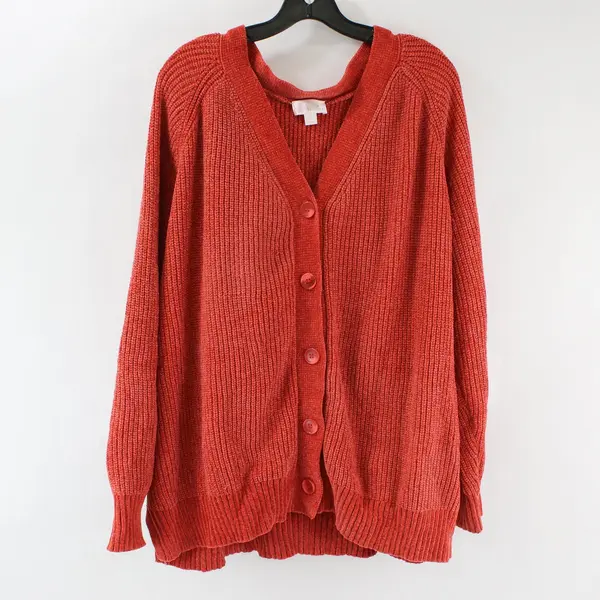 Belle Kim Gravel Orange Button-Front Knit Cardigan Women's 3X