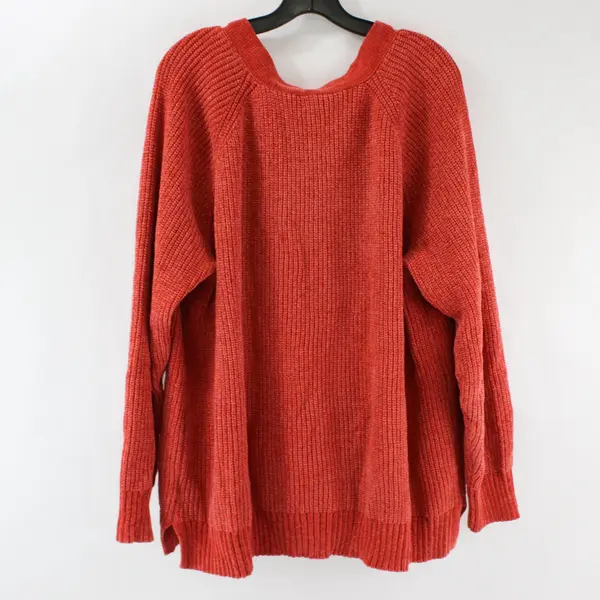 Belle Kim Gravel Orange Button-Front Knit Cardigan Women's 3X