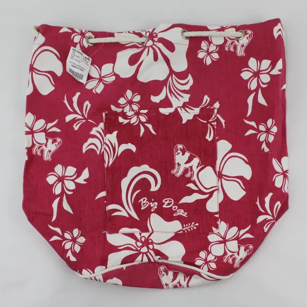 Big Dogs Pink and White Canvas Drawstring Beach Bag 15"