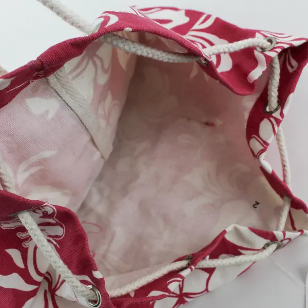 Big Dogs Pink and White Canvas Drawstring Beach Bag 15"