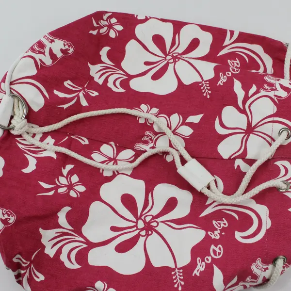 Big Dogs Pink and White Canvas Drawstring Beach Bag 15"