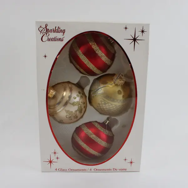 Sparkling Creations Set of 4 Glass Ornaments Gold Red 407002