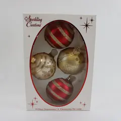 Sparkling Creations Set of 4 Glass Ornaments Gold Red 407002