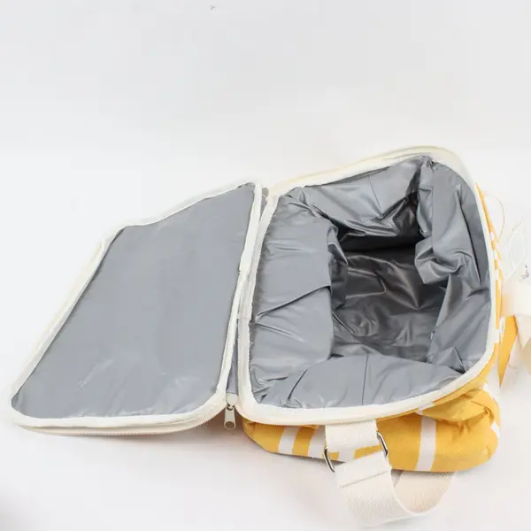 Business & Pleasure Co. Yellow and White Striped Beach Picnic Cooler Bag