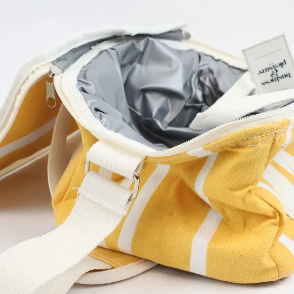 Business & Pleasure Co. Yellow and White Striped Beach Picnic Cooler Bag