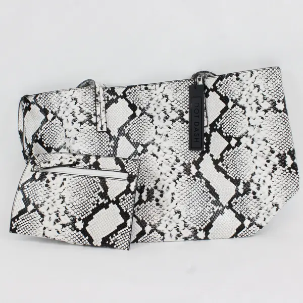 Dot Dash Black White Python Snake Faux Leather Tote Coin Purse