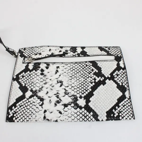 Dot Dash Black White Python Snake Faux Leather Tote Coin Purse
