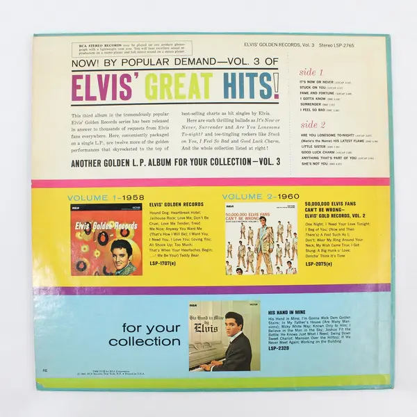  Elvis' Golden Records Volume 3 12" Vinyl Record