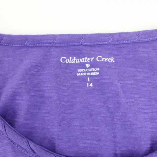 Coldwater Creek Purple 3/4 Sleeve 100% Cotton Women's Top L/14