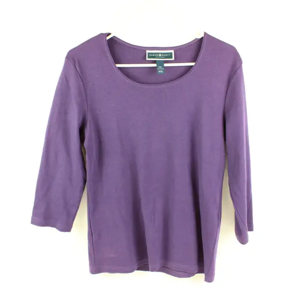Karen Scott Women's Purple 3/4 Sleeve Cotton Top Petite PM