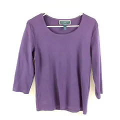 Karen Scott Women's Purple 3/4 Sleeve Cotton Top Petite PM
