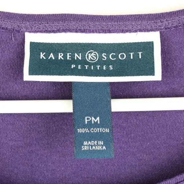 Karen Scott Women's Purple 3/4 Sleeve Cotton Top Petite PM