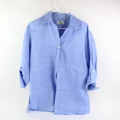 Allison Taylor Solid Blue Long Sleeve Button Up Shirt 100% Linen Womens Size S