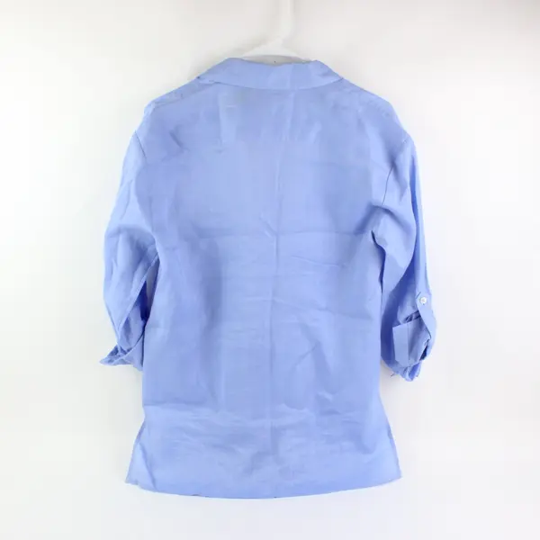 Allison Taylor Solid Blue Long Sleeve Button Up Shirt 100% Linen Womens Size S