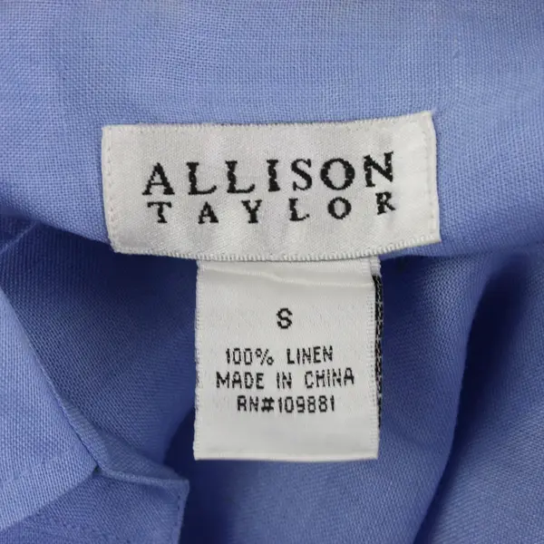 Allison Taylor Solid Blue Long Sleeve Button Up Shirt 100% Linen Womens Size S