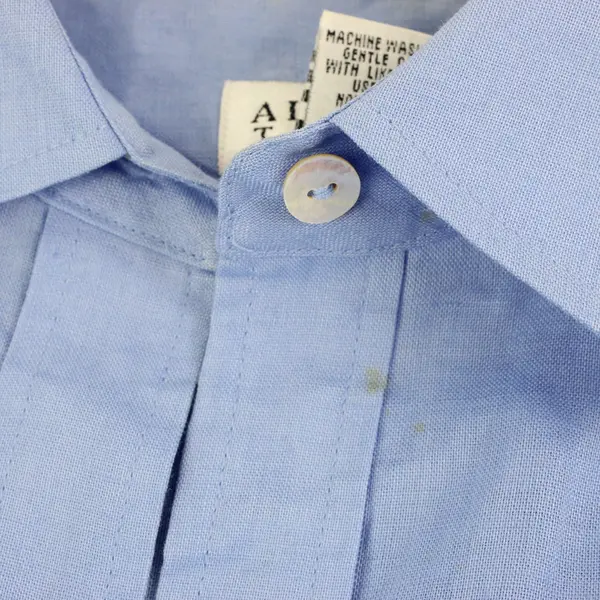 Allison Taylor Solid Blue Long Sleeve Button Up Shirt 100% Linen Womens Size S