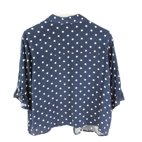 Andrew Marc Navy/White Polka Dot Short Sleeve Button Up Shirt Womens Size M