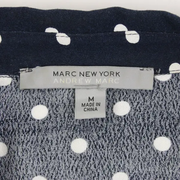 Andrew Marc Navy/White Polka Dot Short Sleeve Button Up Shirt Womens Size M