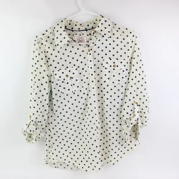 American Heritage White/Navy Polka Dot Long Sleeve Button Up Shirt Womens Size L