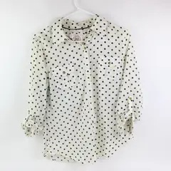 American Heritage White/Navy Polka Dot Long Sleeve Button Up Shirt Womens Size L