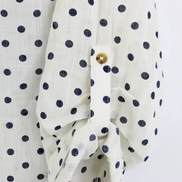 American Heritage White/Navy Polka Dot Long Sleeve Button Up Shirt Womens Size L
