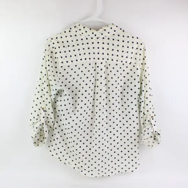 American Heritage White/Navy Polka Dot Long Sleeve Button Up Shirt Womens Size L