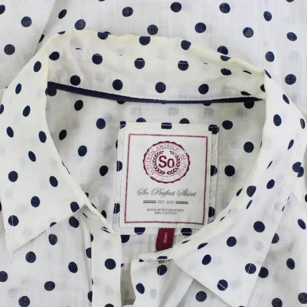 American Heritage White/Navy Polka Dot Long Sleeve Button Up Shirt Womens Size L