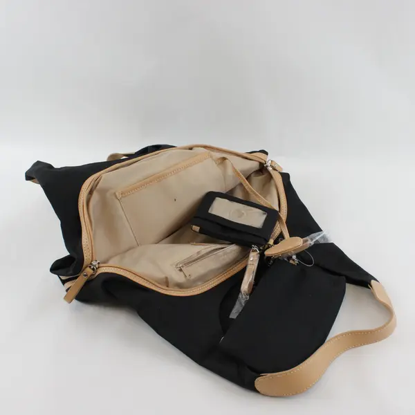 CL America Black Beige Butterfly Textile Shoulder Bag Faux Leather Accents