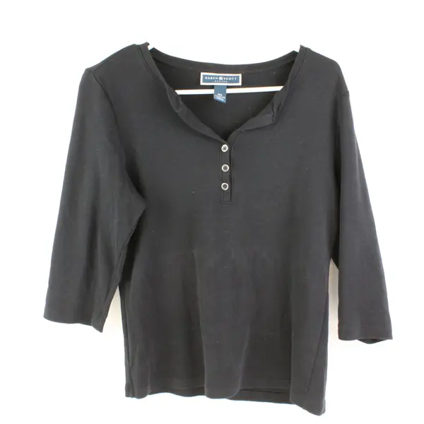 Karen Scott Petites Black 3/4 Sleeve Top Shirt PM