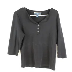 Karen Scott Petites Black 3/4 Sleeve Top Shirt PM
