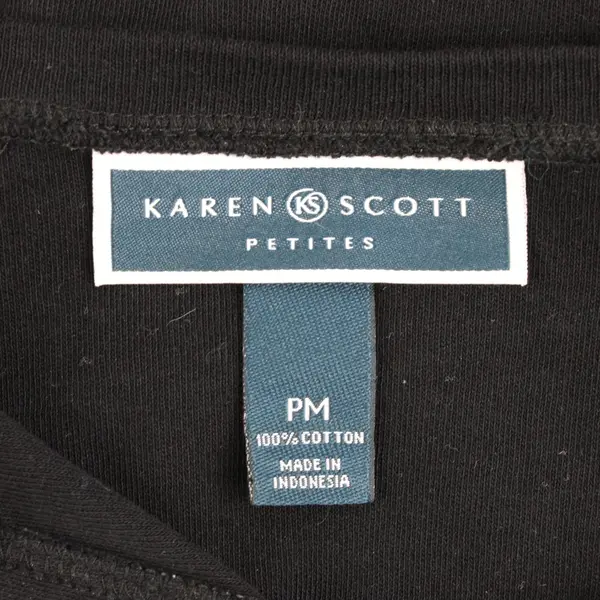 Karen Scott Petites Black 3/4 Sleeve Top Shirt PM